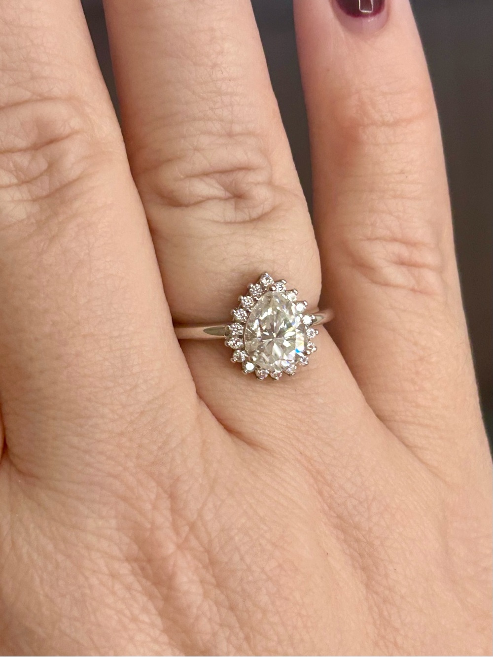 Pear-Cut Halo Moissanite Ring sz 7